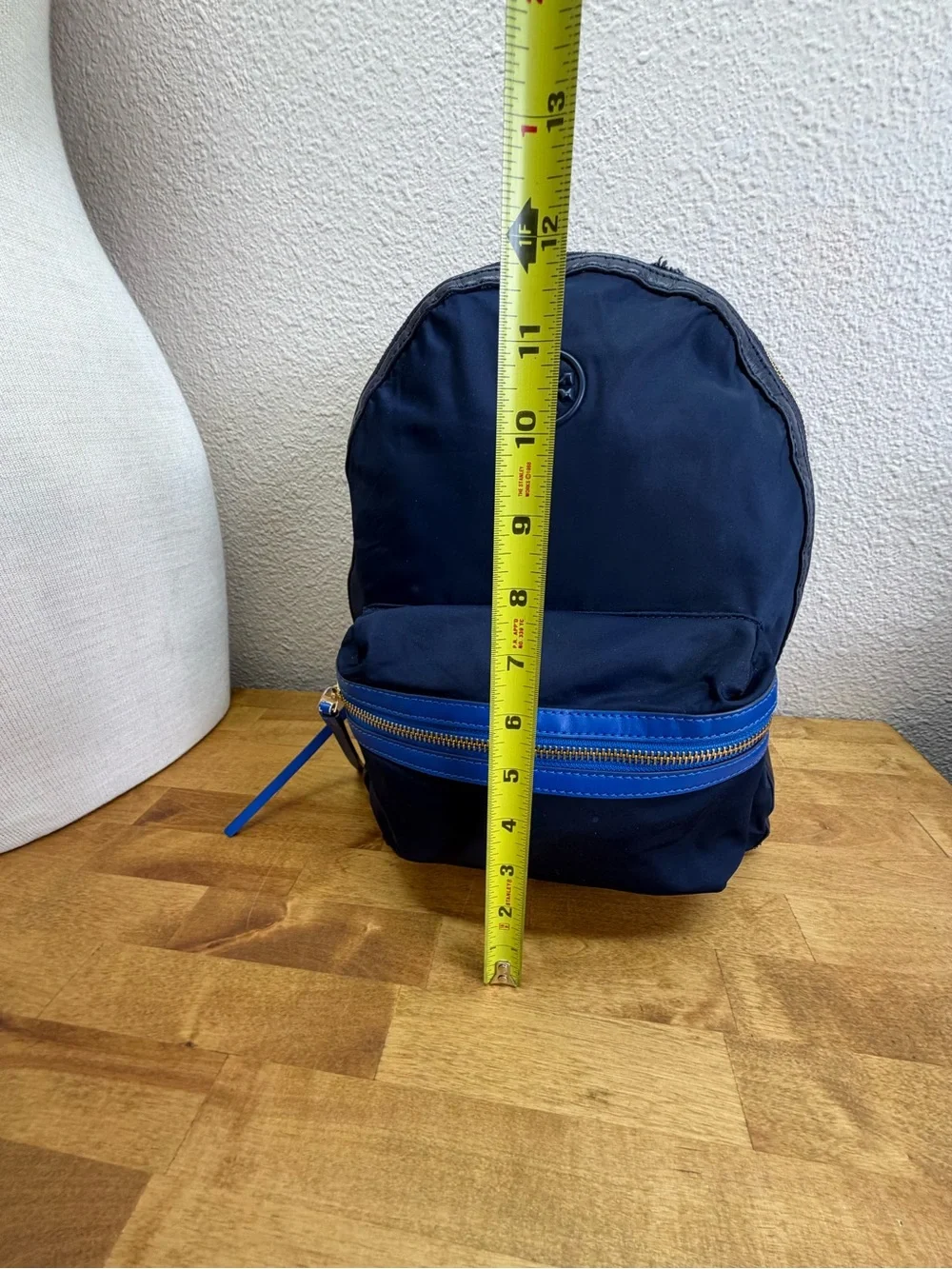 Tory Burch Perry Nylon Small Backpack Navy Blue Leather Trim Travel Bag Handbag